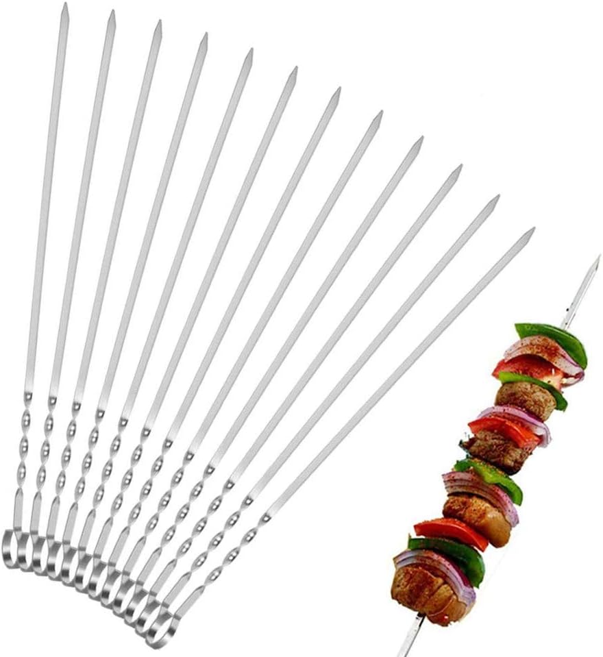 BTkviseQat 20 Stück Grillspieße Schaschlikspieße Edelstahl 38cm | Fleischspieße für BBQ & Grill | Kebab Spieße (4,5 mm Extra Dicke)