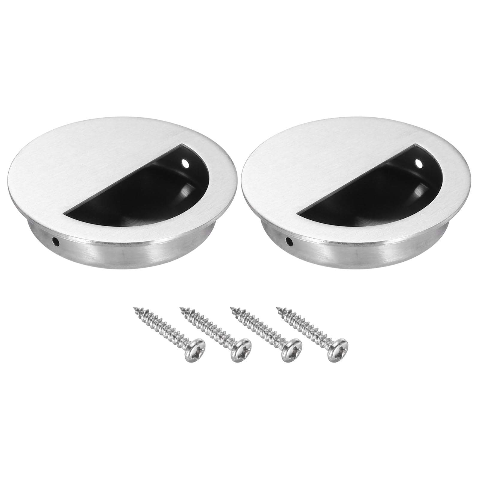 PATIKIL Recessed Door Handles 70mm/2.75" Dia, 2 Pack Round Hidden Concealed Door Pulls 304 Stainless Steel Flush Finger Pull Handle with Screws for Sliding Door Cabinets Drawers, Silver — image 1