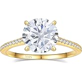 BAGUTTA PAVONE CZ Engagement Rings for Women,Women's Round/Pear/Oval/Cushion/Radiant Cut 925 Sterling Silver Solitaire Wedding Bands Engagement Promise Rings with 18K Yellow Gold Plated 1.5/2/3/4/5CT