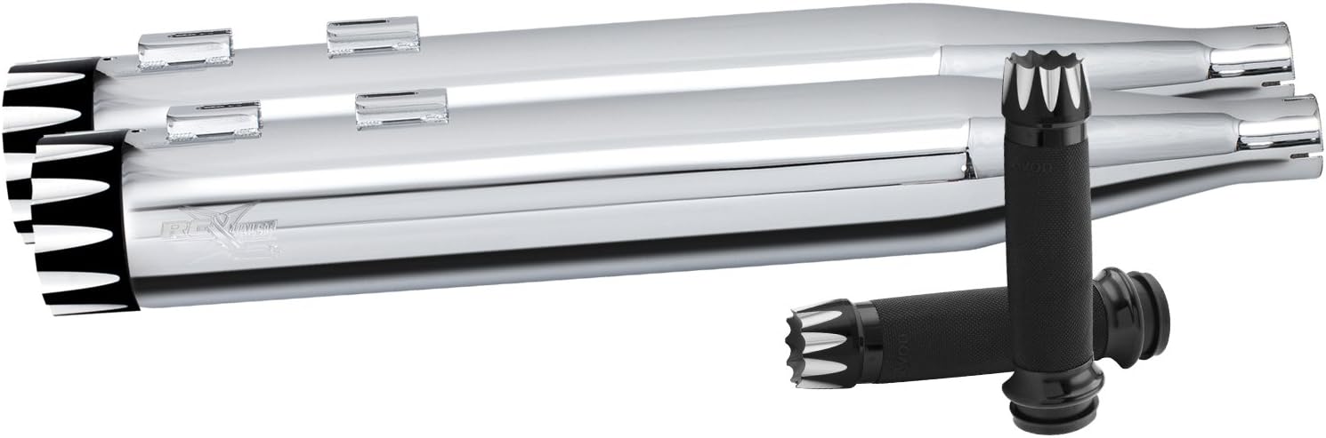 RC Components RCX102C-13E 4.0” Shackle Eclipse Slip-On Mufflers with Matching Grips Packagefor Harley Davidson FLH Touring for 1995 to 2016