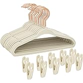 Tonswachic Kids Velvet Hangers 30 Pack, 14 Inch Non-Slip Felt Kid Hanger for Toddler/Youth/Teen, Slim Space Saving Child Hanger for Baby Closet, Heavy Duty Children's Hangers with 10 Clips - Beige