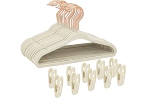 Tonswachic Kids Velvet Hangers 30 Pack, 14 Inch Non-Slip Felt Kid Hanger for Toddler/Youth/Teen, Slim Space Saving Child Hanger for Baby Closet, Heavy Duty Children's Hangers with 10 Clips - Beige