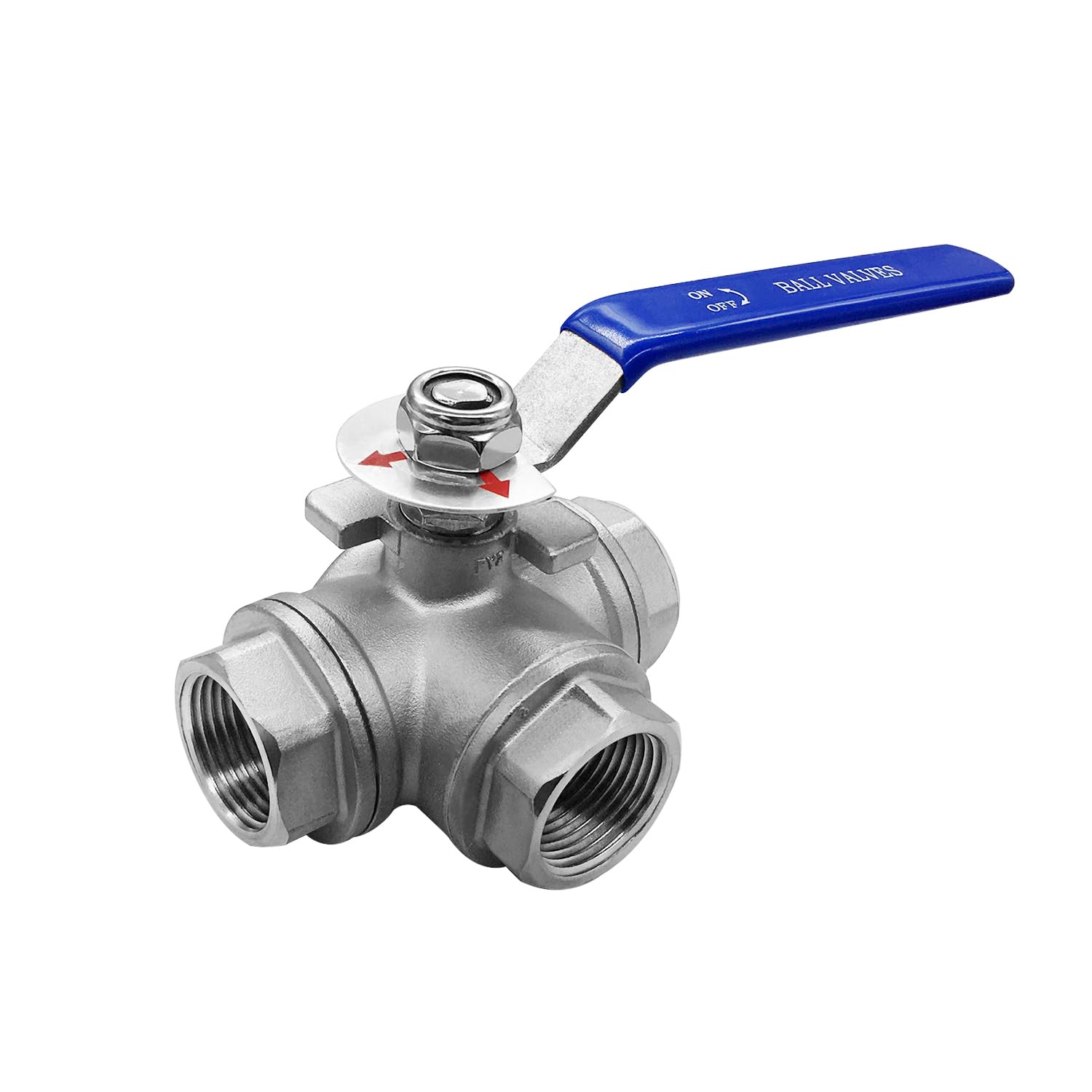 Photo 1 of Beduan 3 Way Ball Valve Stainless Steel 304 T Mounting Pad Female Type for Water Oil Fuel and Gas with Vinyl Locking Handle (3/4 Inch NPT)