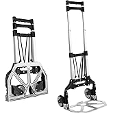MAXBROTHERS Folding Hand Truck and Personal Dolly, Aluminum Luggage Cart, 175 lb Capacity,with Black Bungee Cord, Double Bear