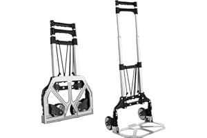 MAXBROTHERS Folding Hand Truck and Personal Dolly, Aluminum Luggage Cart, 175 lb Capacity，with Black Bungee Cord, Double Bear