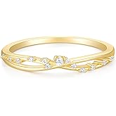 Mameloly 14K Gold Plated Wedding Band for Women CZ Twisted Rope Dainty Stackable Statement Engagement Promise Rings for Her Sizes 4-10