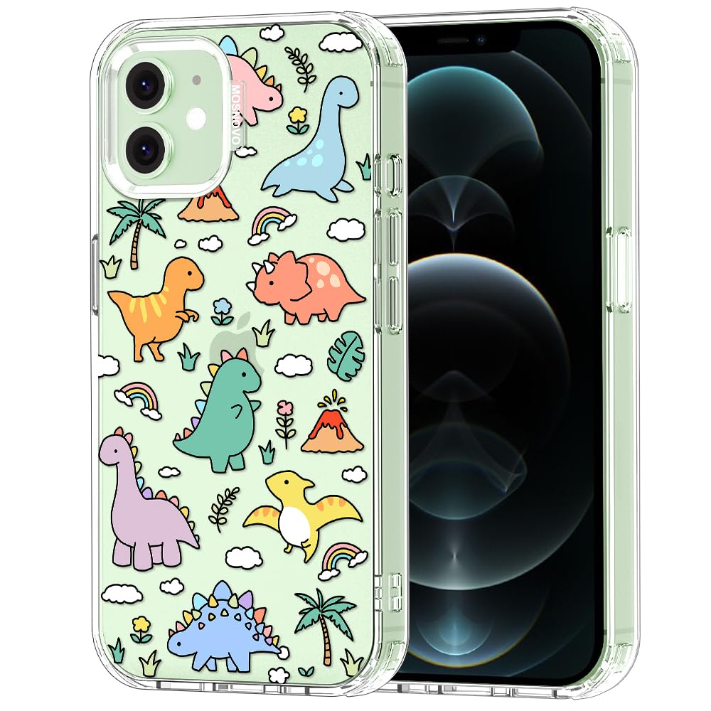 MOSNOVO Case for iPhone 12 & iPhone 12 Pro, [Buffertech 6.6ft Military-Grade Drop Protection] [Anti Peel Off Tech] Clear TPU Bumper Phone Case Cover Design - Dinosaur Land — image 1