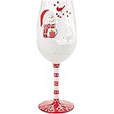 Enesco Lolita Crimson Cardinal and Snowman Hand-Painted Artisan Wine Glass, 15 Ounce, Multicolor