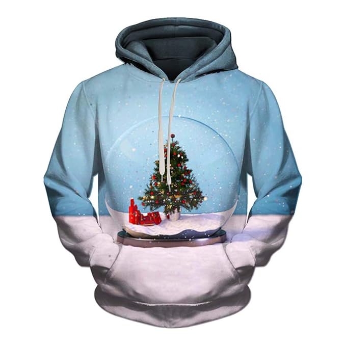 MRULIC Unisex 3D Printing Pullover Langarmshirt mit Kapuze Sweatshirt Tops Bluse Hoodie Weihnachten Spezial Design