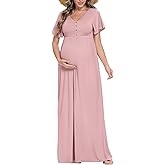 Peauty Fall Maternity Dresses for Women Maternity Photoshoot Dress with Decorative Button Baby Shower Dress