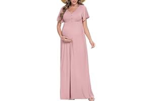 Peauty Fall Maternity Dresses for Women Maternity Photoshoot Dress with Decorative Button Baby Shower Dress