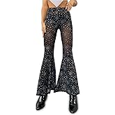 Rave Outfit for Women Outfit Festival Dance Clubwear Bell Bottom Mesh Sheer Pants
