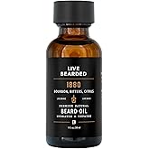 Live Bearded&reg; Beard Oil, 1880, Bourbon, Bitters, Citrus, 1 fl oz | Premium All-Natural Jojoba Oil, Made in USA, Daily Beard Conditioner that Soothes Itch and Dry, Flaky Patches