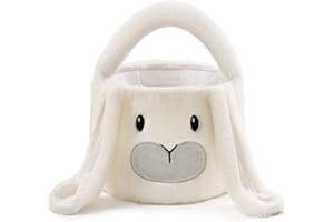 HiChen Toddler Easter Baskets, Empty Easter Basket with Handle, Easter Egg Basket Bunny, Small Gift Basket with Decorative Rabbit, White
