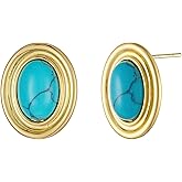 Catuni Chunky Gold Color Earrings Fashion Geometric 18K Gold Turquoise Lapis Lazuli Green Red Oval Earrings for Women