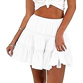 Tsher Women's High Elastic Waist Ruffle Casual Boho A-line Mini Skirts
