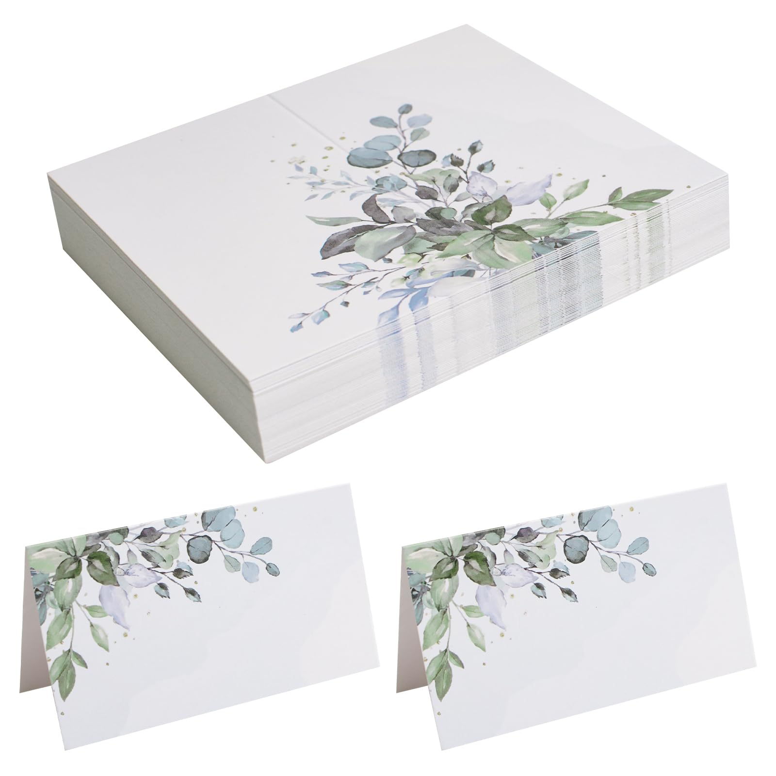 URROMA 100 Pcs Greenery Watercolour Place Cards, Wedding Tent Cards Printable Seating Cards Blank Table Names for Holiday Party Table Setting, 3.5"*4"