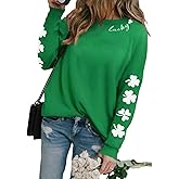 Huovud St. Patrick’s Day Sweatshirts for Women, Lightweight Shamrock Clover Graphic Long Sleeve Casual Irish Loose Fit Tops