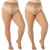 WiliW 2 Pairs Plus Size Sheer Tights for Women 20D Ultra Thin T-Crotch High Waist Pantyhose Stockings