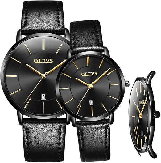 Amazon Com Olevs Couple Watches Set Swiss Brand Watch Men Women Ultra Thin Quartz Analog Wrist Watches His And Hers Casual Watch Leather Wristwatch For Men Women Lovers Wedding Romantic Gifts Set Of