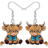DALANE Acrylic Cute Highland Cow Dangle Drop Earrings Scotland Farm Animal Cartoon Cattle Design Jewelry Accessories Scottish Gifts for Women Cow Lovers