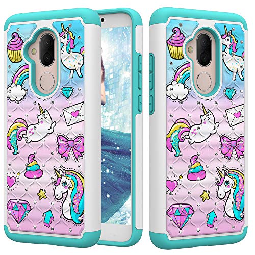 DAMONDY Alcatel 7 Case,Alcatel 7 Folio,Alcatel Revvl 2 Plus 2018, 3D Cute Diamond Bling Glitter 2 in 1 Shockproof Hybrid Heavy Duty Shock Dual Layer Armor Defender Cover Phone Case-Mail Horse