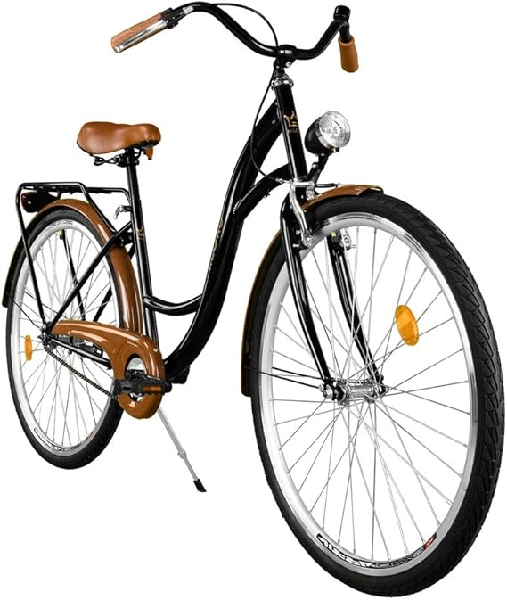 Milord. Komfort Fahrrad mit Gepäckträger, Hollandrad, Damenfahrrad, 1Gang, SchwarzBraun, 28