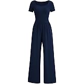 PRETTYGARDEN Women's Summer One Piece Jumpsuits Dressy Casual Short Sleeve Square Neck Wide Leg Rompers Travel Outfit Clothes