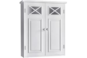 Teamson Home Dawson Wooden Over The Toilet Bathroom Removable Wall Medicine Cabinet with 1 Adjustable Shelf 2 Storage Spaces 2 Cross Molding Doors and Crystal-Cut Knobs, White