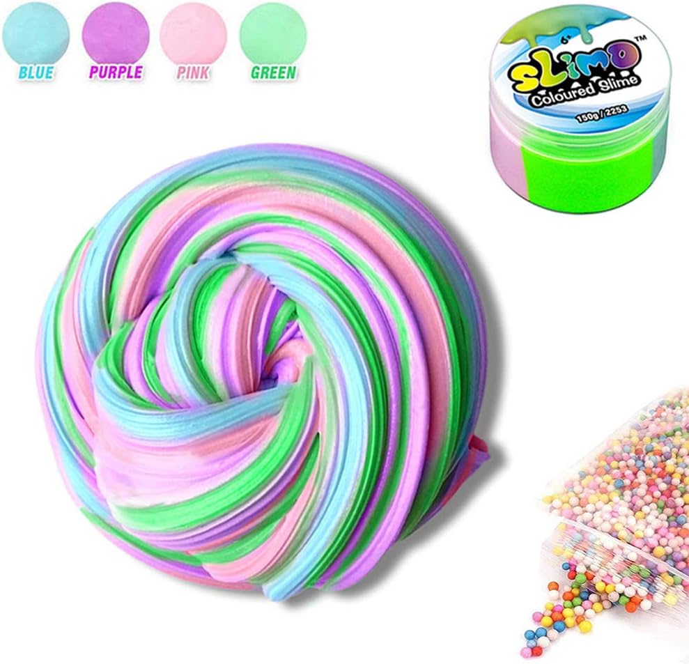 Sisland Rainbow Fluffy Slime Floam Jumbo Colorful Slime, Stress Relief Putty Toy for Kids Boys and Girls, Non-Sticky Stretchy Scented 7 OZ