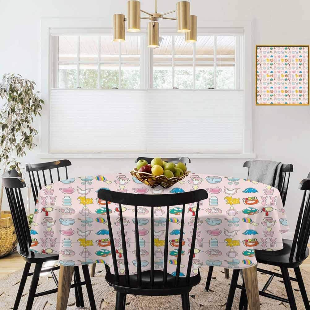 shirlyhome Baby Round Tablecloths A Vast Collection of Toys Cartoon Drawing Stroller Drum Car Pacifier Slide Playthings Dining Decorative for Party Picnic Multicolor (Diameter 36")