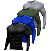 Hicarer 4 Pack Men's Thermal Compression Shirts Quick Dry Long Sleeve Athletic Workout Top Gym Sports Winter Base Layers
