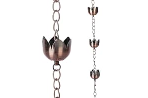 DUSVALLY Rain Chain, 5.85 FT Lotus Metal Rain Chain, Functional and Decorative Replacement for Gutter Downspouts, Divert Water and Home Display, Adjustable, Antique Brown