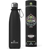 Greens Steel Stainless Steel Water Bottle - 17 oz, Black | Vacuum Insulated Double Wall with Screw Lid/Leak Proof | Thermal Travel Sports Canteen Coffee Flask