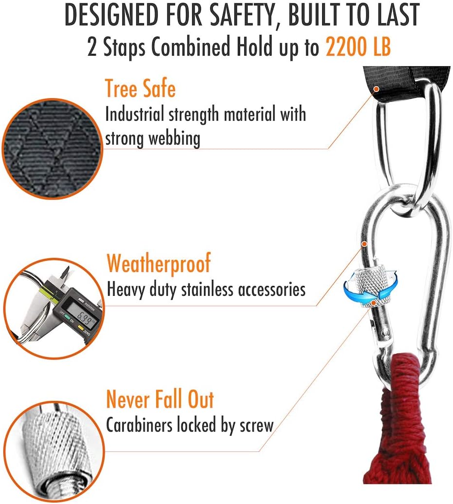 PANGAEA Tree Swing Hanging Straps Kit, Heavy Duty Holds 2200LBS Extra Long, with Safer Lock Snap Carabiners & Carry Pouch Bag (5 FT): Kitchen & Dining