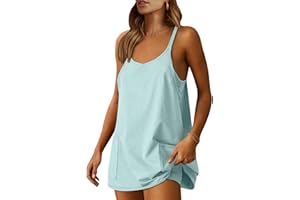 Caracilia Womens Summer Athletic Mini Dress Casual Sleeveless Built in Shapewear Romper Short Sundress Tennis Workout Outfits