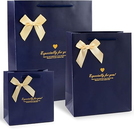 Amazon ギフトバッグ メッセージカード １０点セット 各５枚のセット プレゼント ギフト のシーンで 大活躍する ラッピング 紙袋 ラッピング袋 誕生日カード 付き S M Lの３サイズ ネイビー ゴールドの２カラーから選択可能 クリスマス