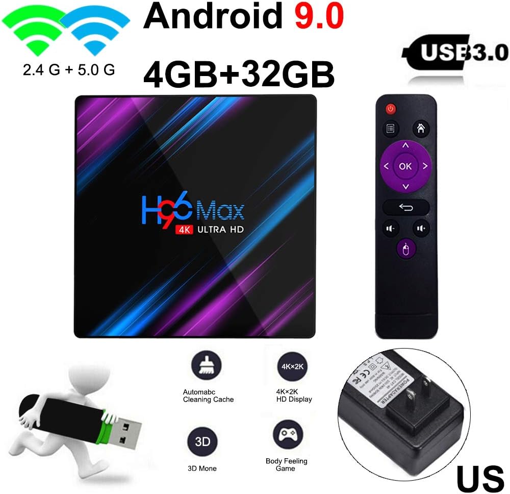 WenYOUNG Powerful H96 MAX 4GB 64GB Android 9.0 TV Box 4K HD Smart Network Media Player-Easy to use