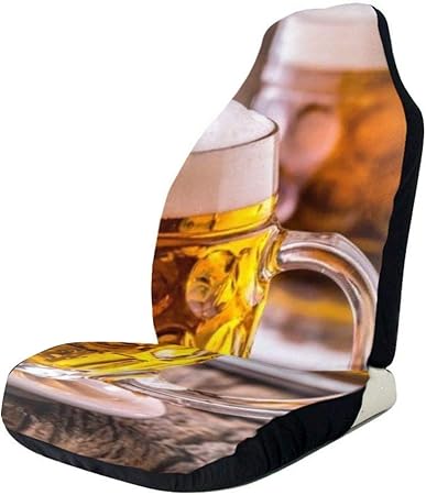 Amazon 車用シートカバー ビール オクトーバーフェスト 2つの冷たいビールとプレッツェル 生ビール しかしドラフト ゴールデンビール おしゃれ かわいい マルチカラー 軽自動車 普通車 フロント座席適用 シートカバー 車 バイク
