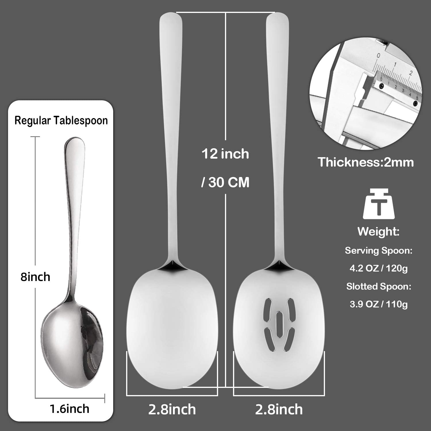 SOLEADER X-Large Serving Spoons Set, 12 Inch Slotted Spoon and Serving Spoon, Premium Spoons Silverware, Cooking Spoon, Pasta Spoon, Mixing Spoon, Foodgrade 18/8 Stainless Steel, Pack of 2: Kitchen & Dining