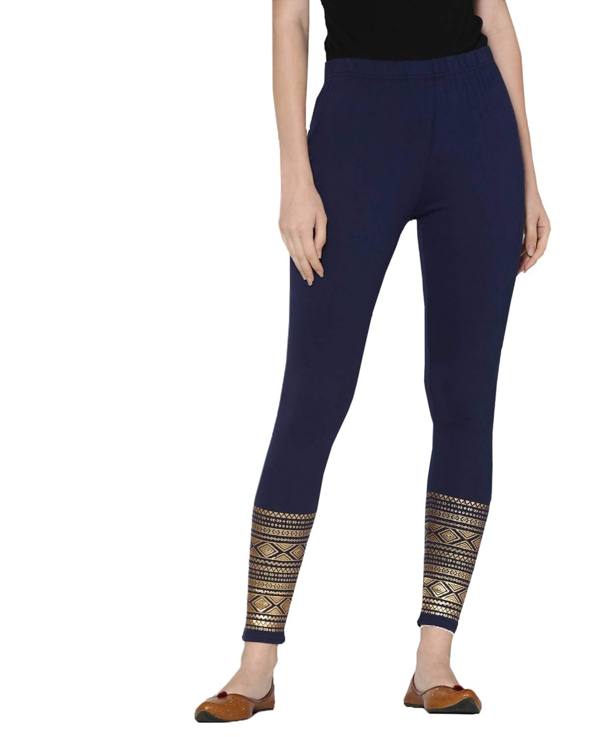 Buy Srishti by FBB Ankle Length Leggings with Printed Hem Navy at Amazon.in