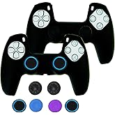 CTHTBZ 2PCS Non-Slip Silicone Case Cover Skin for PS5 Controller, with 6X Thumb Grips Caps(Black)