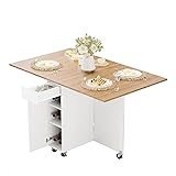 Folding Dining Table, Dinner Table with Drawer and