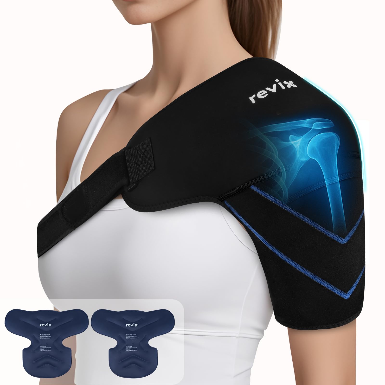 Photo 1 of REVIX Shoulder Ice Pack Wrap, 2 Gel Packs+1 Shoulder Brace for Rotator Cuff and Arm, Reusable Gel Cold Therapy Wrap for Discomfort Relief & Muscle Relaxation, Easy to Wear & Remove