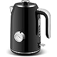 SULIVES Electric Kettle, 1.7L Stainless Steel Tea Kettle with Temperature Gauge, 1500W Water Boiler with LED Light, BPA-Free, Auto Shut-Off and Boil-Dry Protection,Black