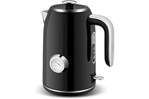 SULIVES Electric Kettle, 1.7L Stainless Steel Tea Kettle with Temperature Gauge, 1500W Water Boiler with LED Light, BPA-Free, Auto Shut-Off and Boil-Dry Protection,Black