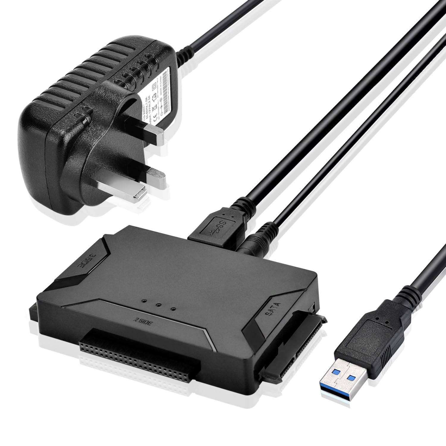 AGPTEK USB 3.0 to IDE/SATA Converter, Hard Drive Adapter with Power Switch for 2.5"/3.5" SATA/IDE SSD Hard Drive Disks & 5.25" CD/DVD Drives, Support 2TB, Include 12V 2A Power Adapter & USB 3.0 Cable