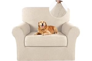 Turquoize 2 Piece Chair Covers for Living Room Armchair Cover Armchair Slipcovers with Arms Feature Thick Jacquard Fabric (Chair,Biscotti Beige)