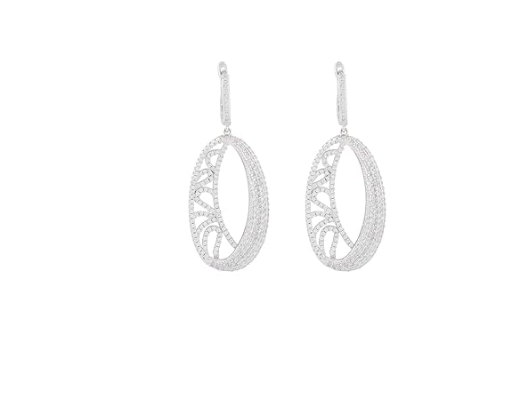 Oval Mesh Copper Earrings for Women (Silver)