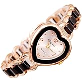 ZIMI Elegant Heart Shaped Ladies Women's Bracelet Watch Dress Casual Quartz Rose Gold Wrist Watches for Women (Black)